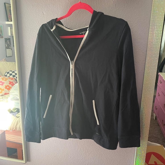 Liz Claiborne Zip-up Jacket with Hood, Navy Blue and White, Size L - Picture 1 of 4